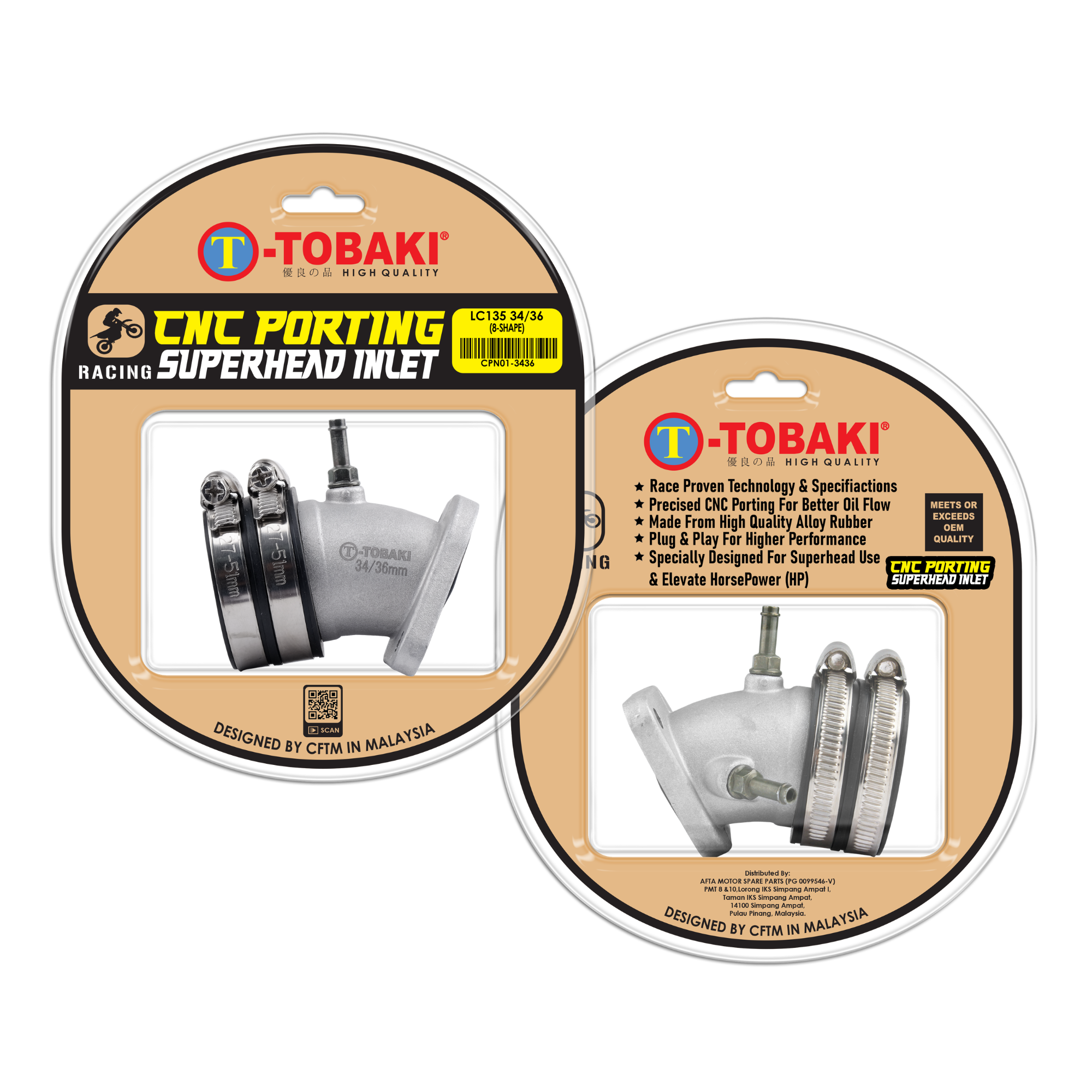 TOBAKI X CNC PORTING SUPERHEAD INLET PIPE 8-SHAPE LC135 28/30 32/34 34/36