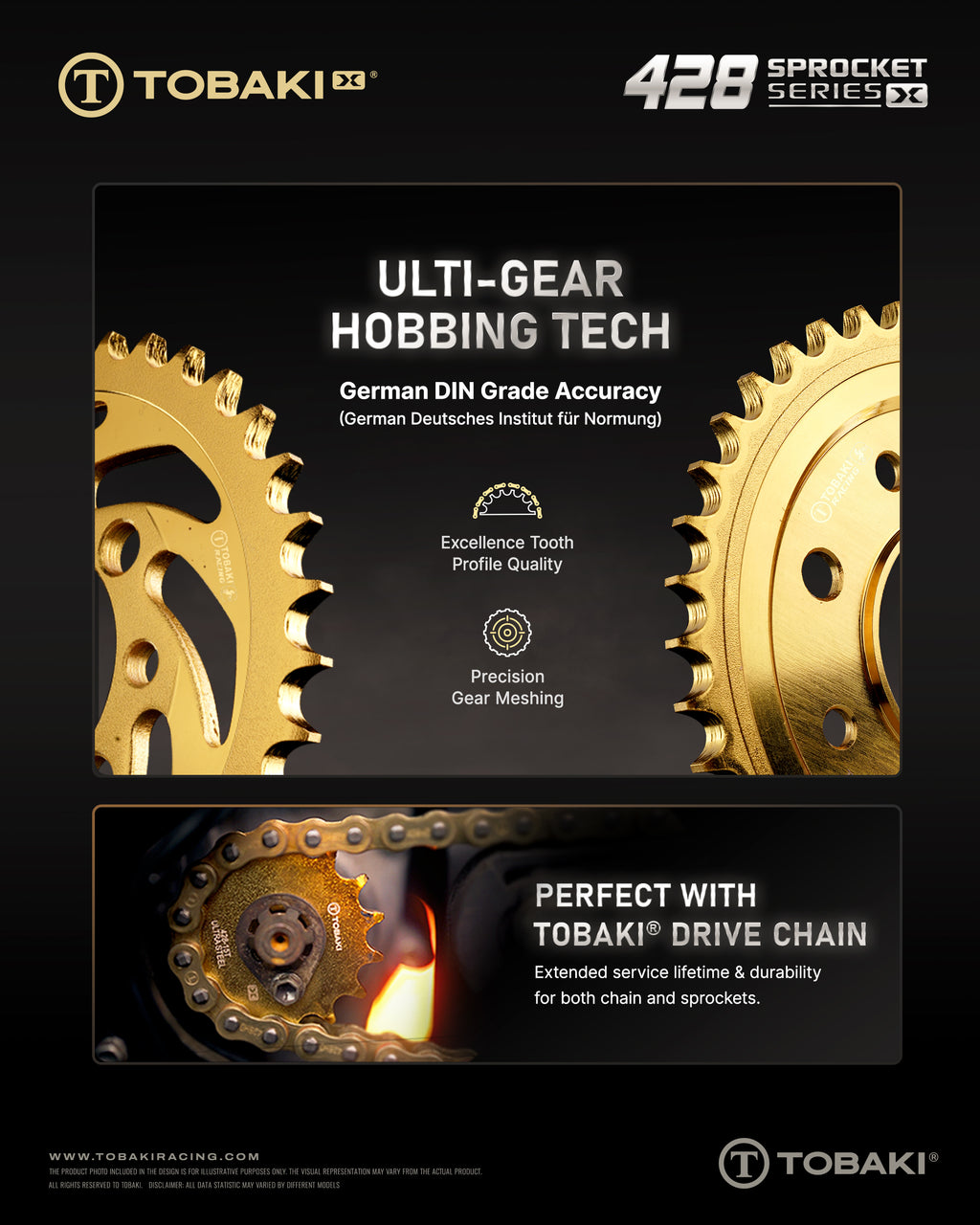 TOBAKI X FRONT SPROCKET GOLD ULTRA HARDENED STEEL